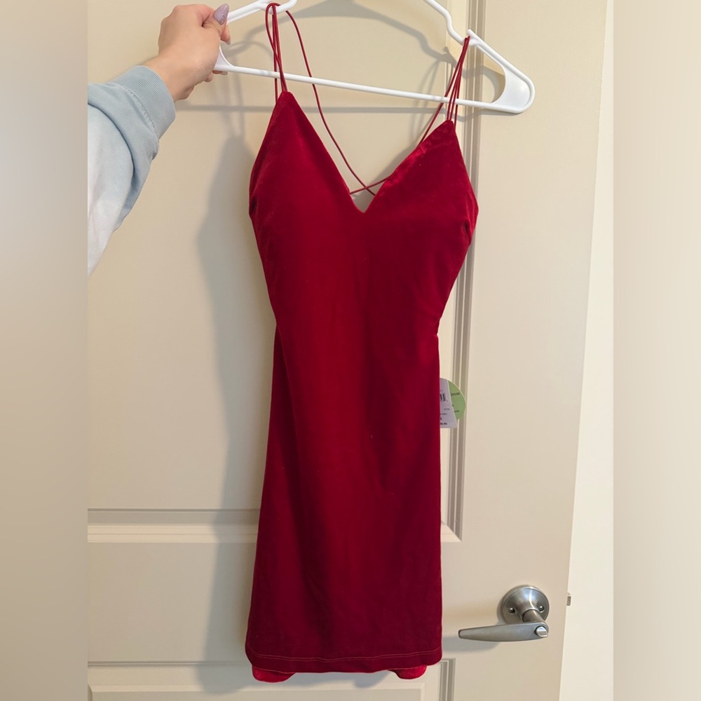 Red Velvet Spaghetti Strap Slip Dress